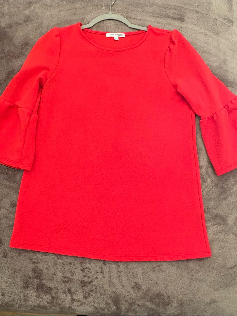 Green Envelope Bright Coral Bell Sleeve Top